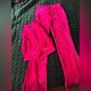 Crushed pink velvet vest and trouser set